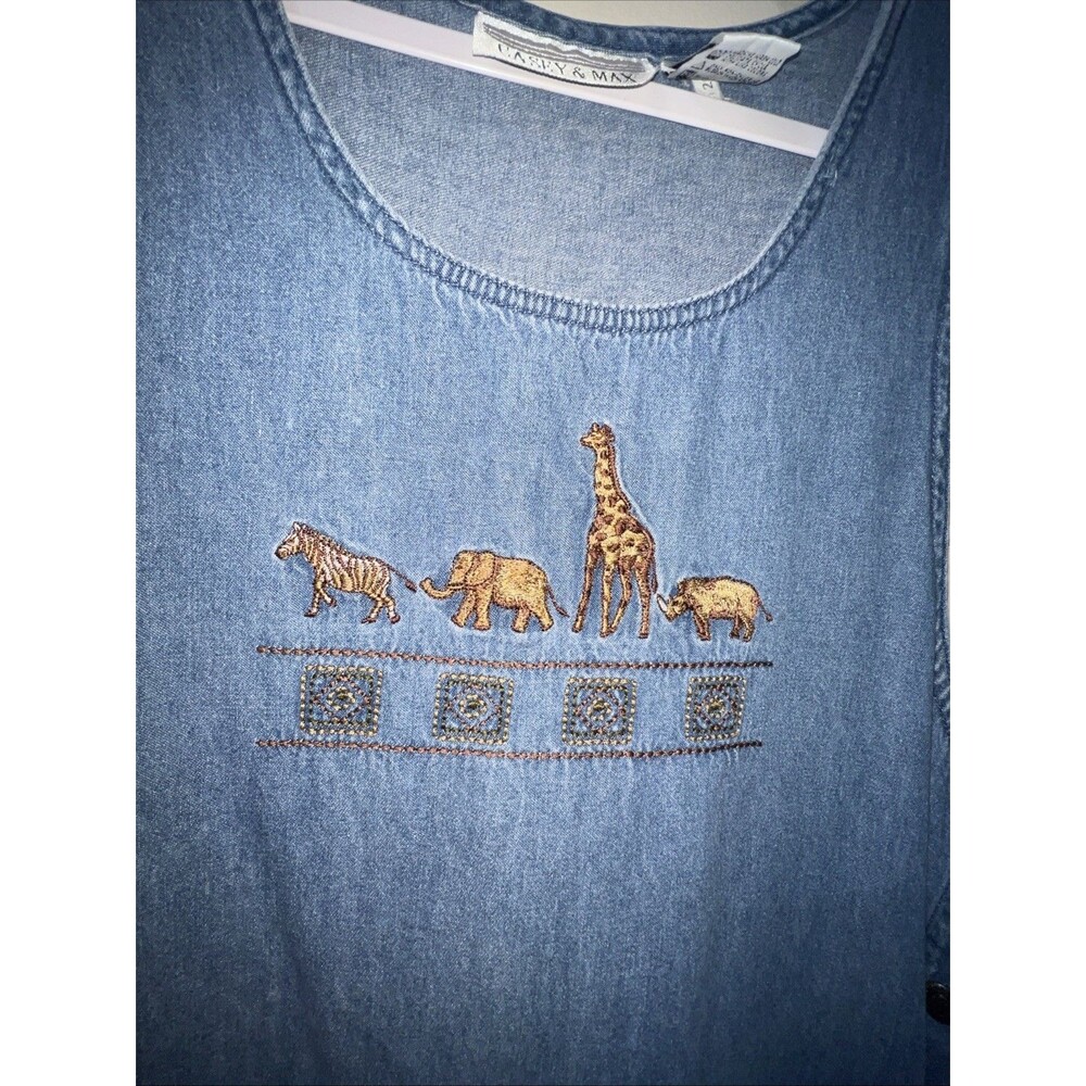 Vintage Casey & Max 90s African Animals Embroidered Denim‎ Maxi Women’s Medium